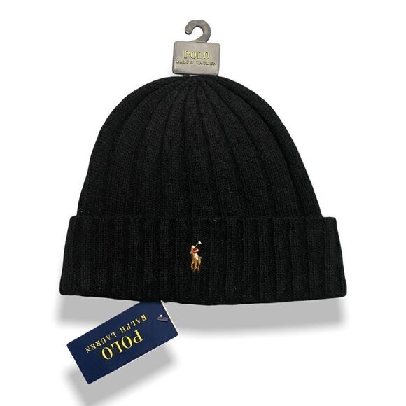 Polo Ralph Lauren Mens Signature Merino Wool Cuffed Beanie Black One Size (b) - Picture 2 of 9